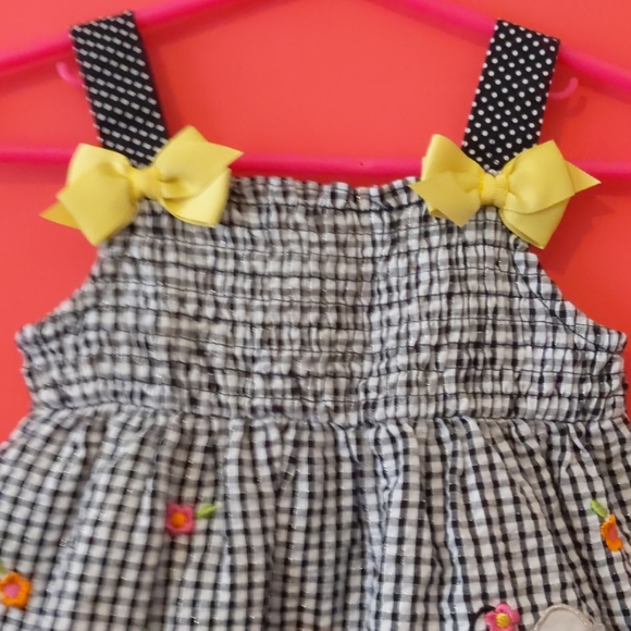 Black Plaid Embroidered Bumble Bee Dress - Picture 2 of 4